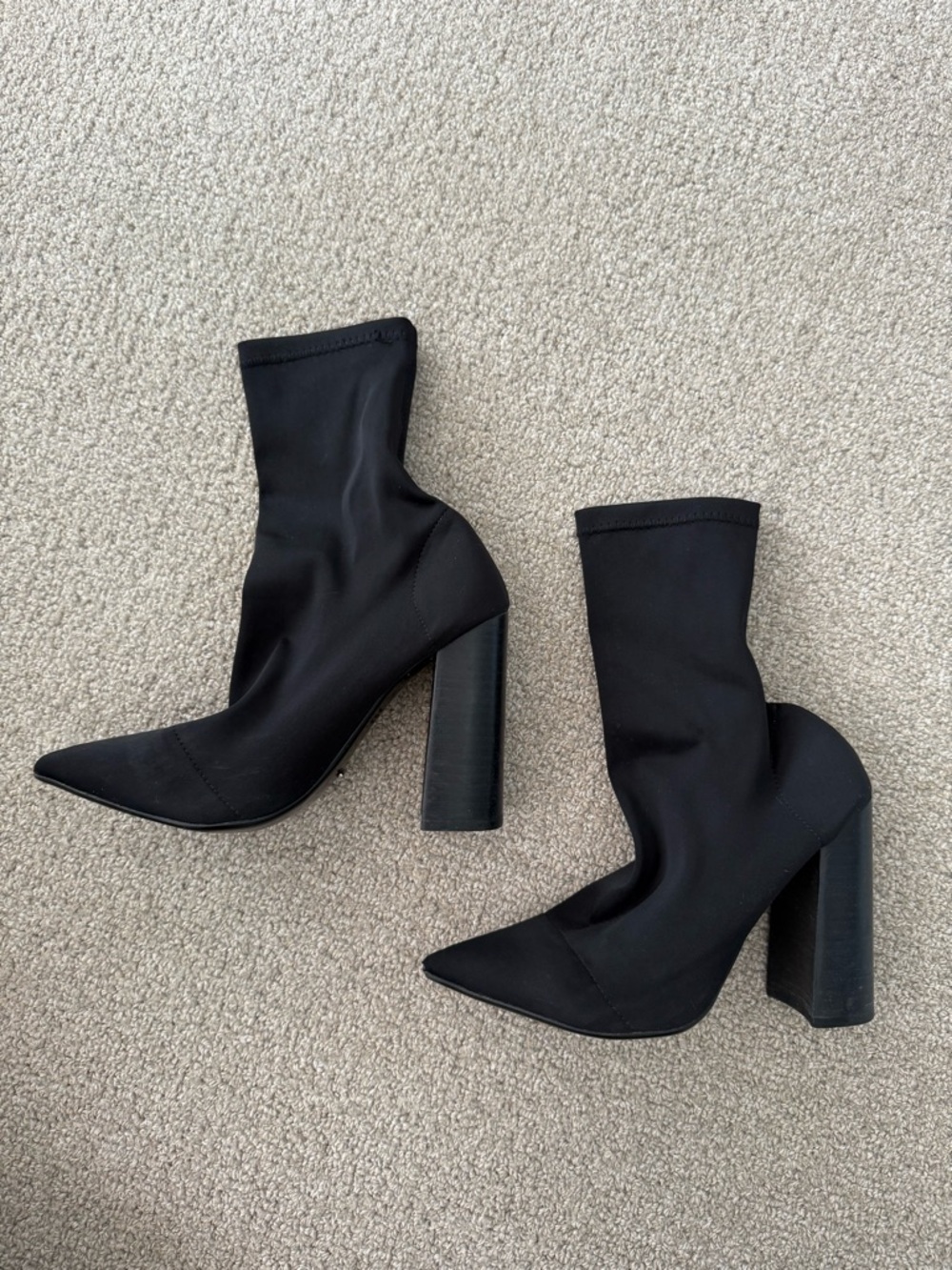 Tony Bianco Black Stretch Sock Booties with Block Heel